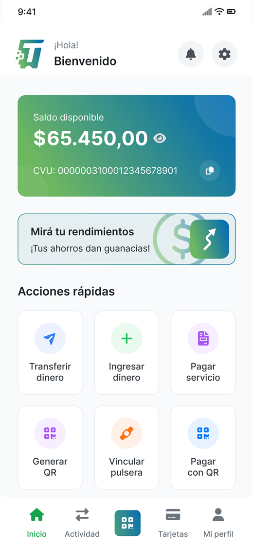 Pantalla de inicio de la billetera Ticzar